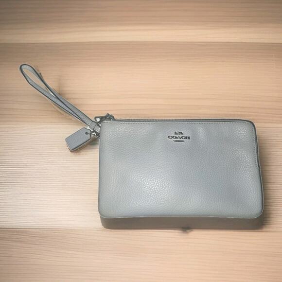 Coach Handbags - Coach Wristlet Wallet Double Zipper Light Blue 8x5